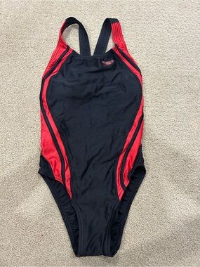 Speedo Black with Red Trim Racerback One-Piece Swim Suit